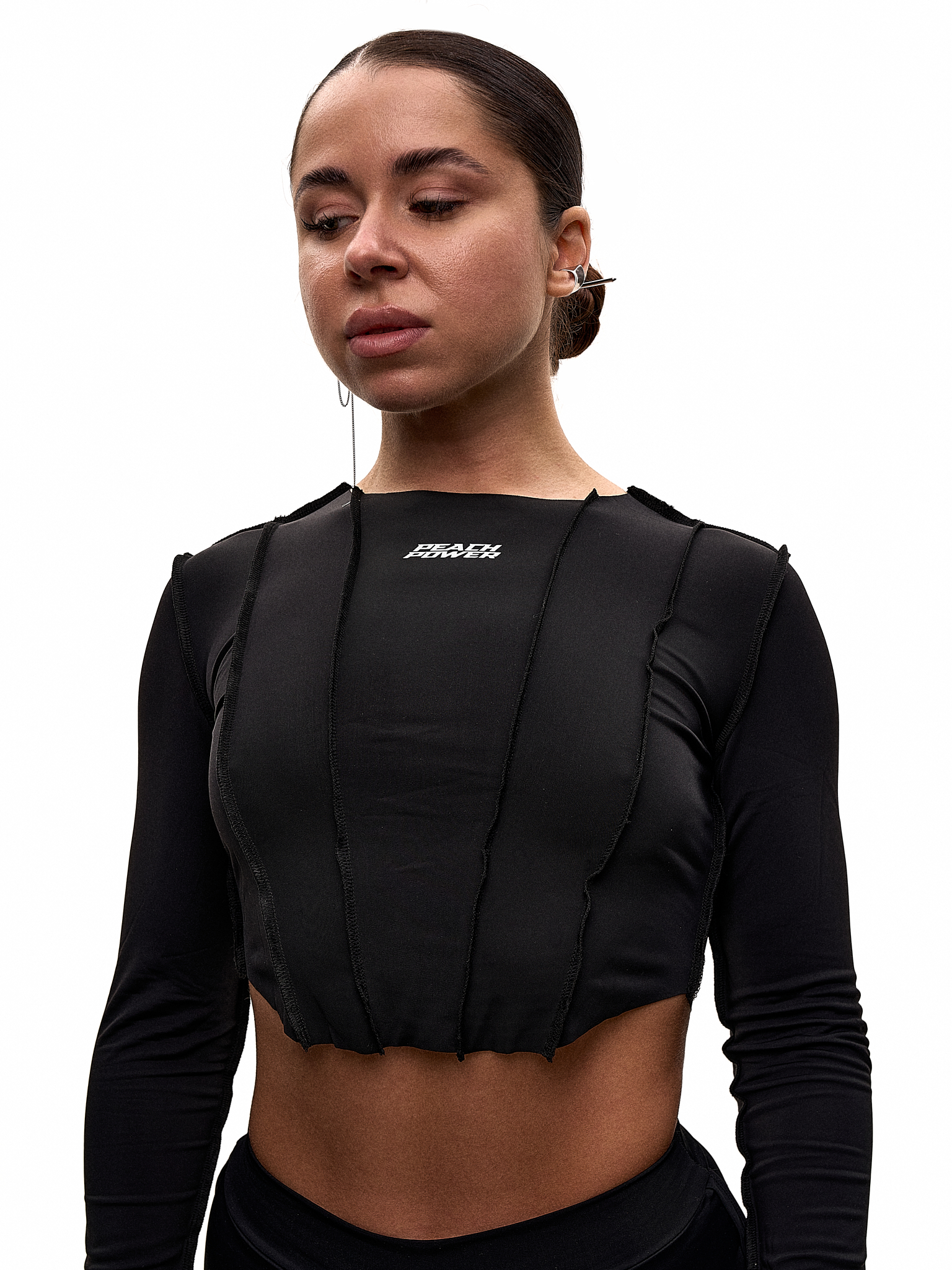 рашгард crop топ чорний довгий рукав танці